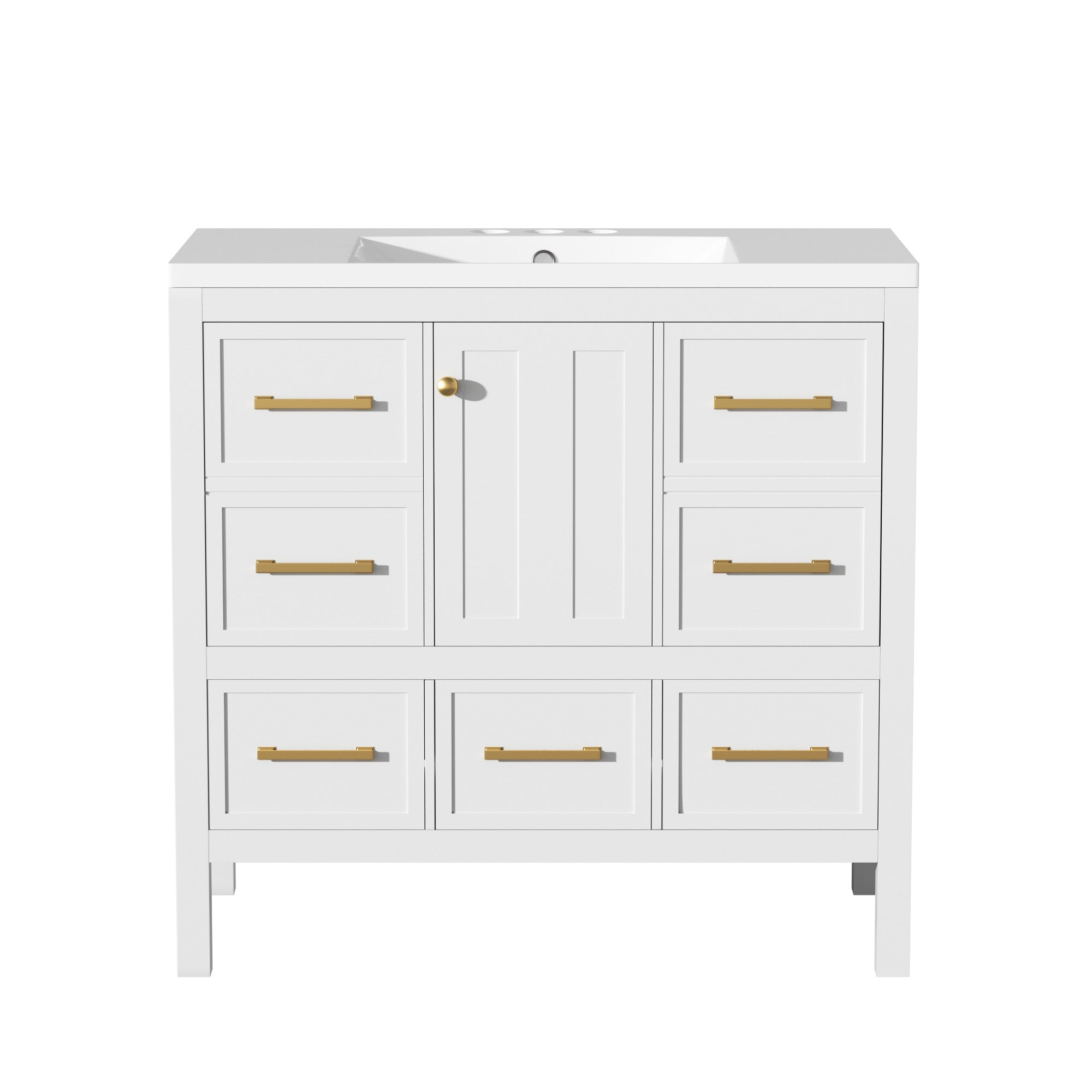 VanityFus 36-in White Bathroom Vanity Single Sink Combo with Resin Top Undermount 1 Soft Close Door 5 Drawers